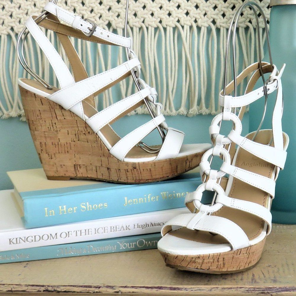 White Wedge Strappy Sandals - Leather Enzo Angiolini NWOT.....726